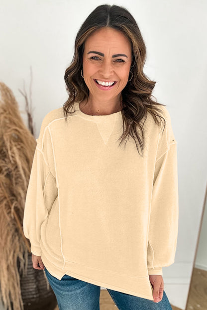 Beiges Pullover-Sweatshirt mit Rundhalsausschnitt
