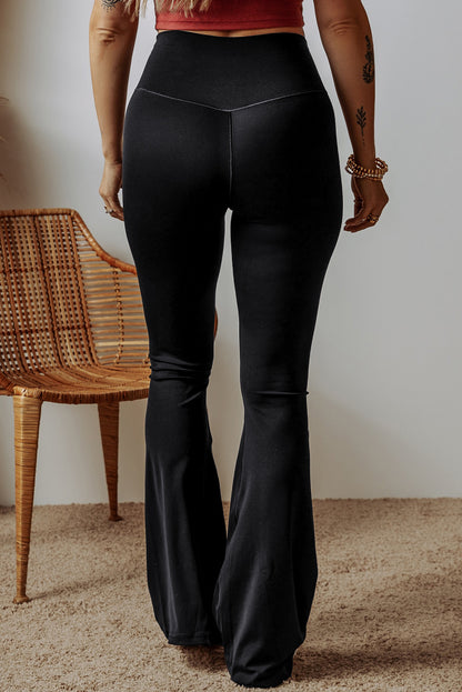 Schwarze, ausgestellte Leggings in V-Form mit hoher Taille