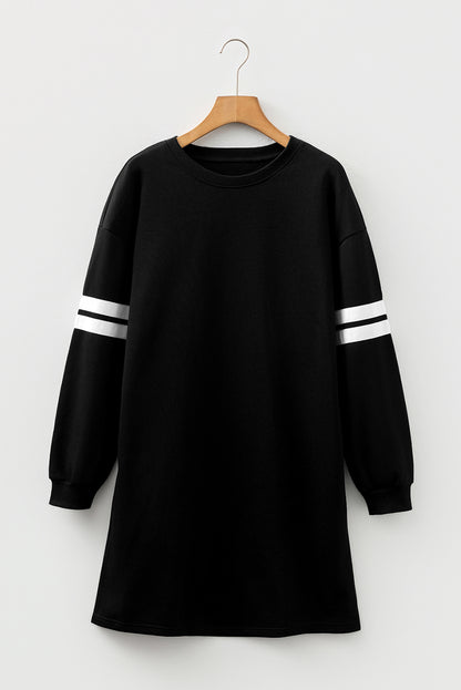 Black Varsity Contrast Banded Sleeve Shift Sweatshirt Dress