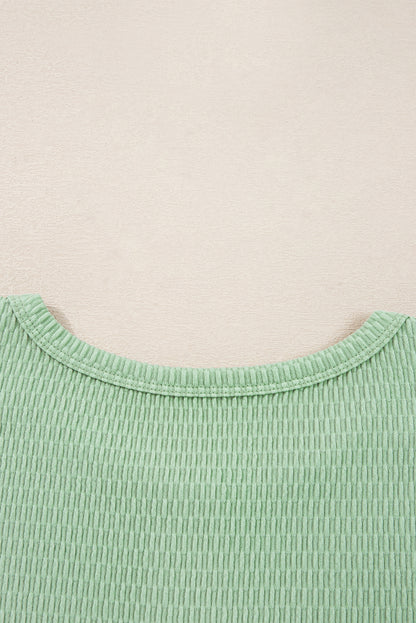 Meadow Mist Green Textured Knit Drop Shoulder Color Block Detail Long Sleeve Henley Top