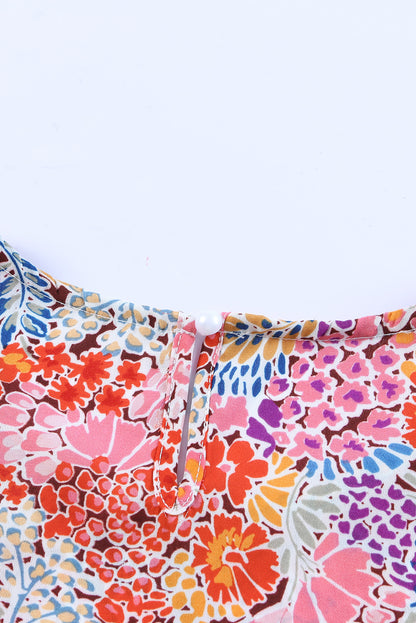 Bluse mit mehrfarbigen Blumenmuster-Mix und Puffärmeln