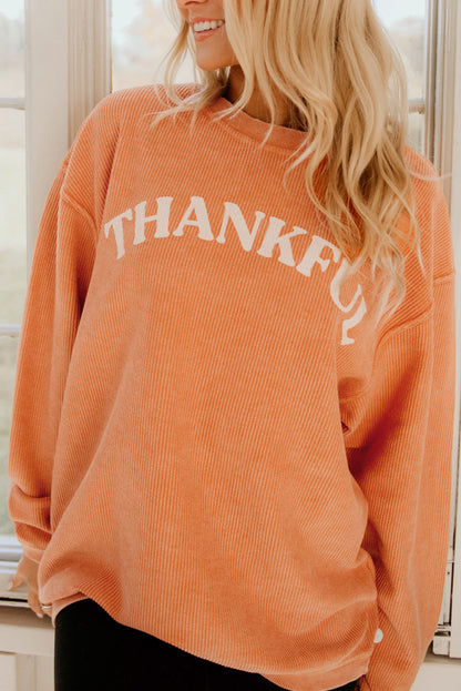 Oranges Sweatshirt mit THANKFUL-Buchstabengrafik