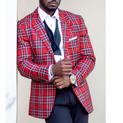 Men's Single Row Two Button Plaid Blazer
