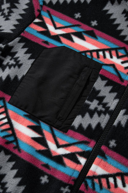 Schwarze Jacke mit Reißverschlusskragen und Aztekenmuster