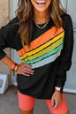 Schwarzes Pullover-Sweatshirt mit Regenbogen-Farbblock und Streifen
