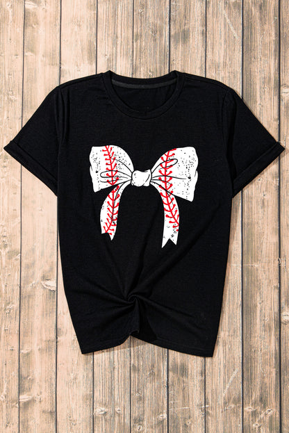 Schwarzes Baseball-T-Shirt mit Schleife und Grafik