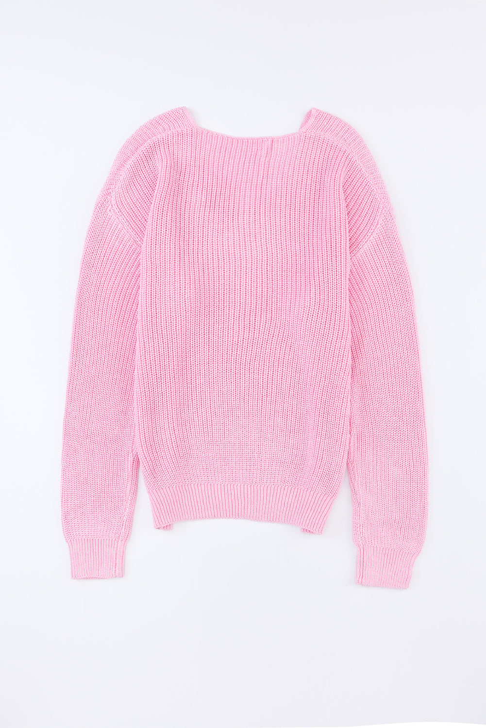 Rosa Rippstrickpullover mit V-Ausschnitt