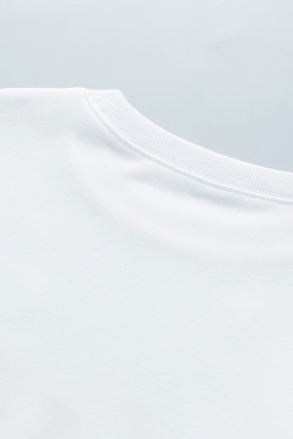Weißes Pullover-Sweatshirt mit Mardi Gras-Grafik und Pailletten
