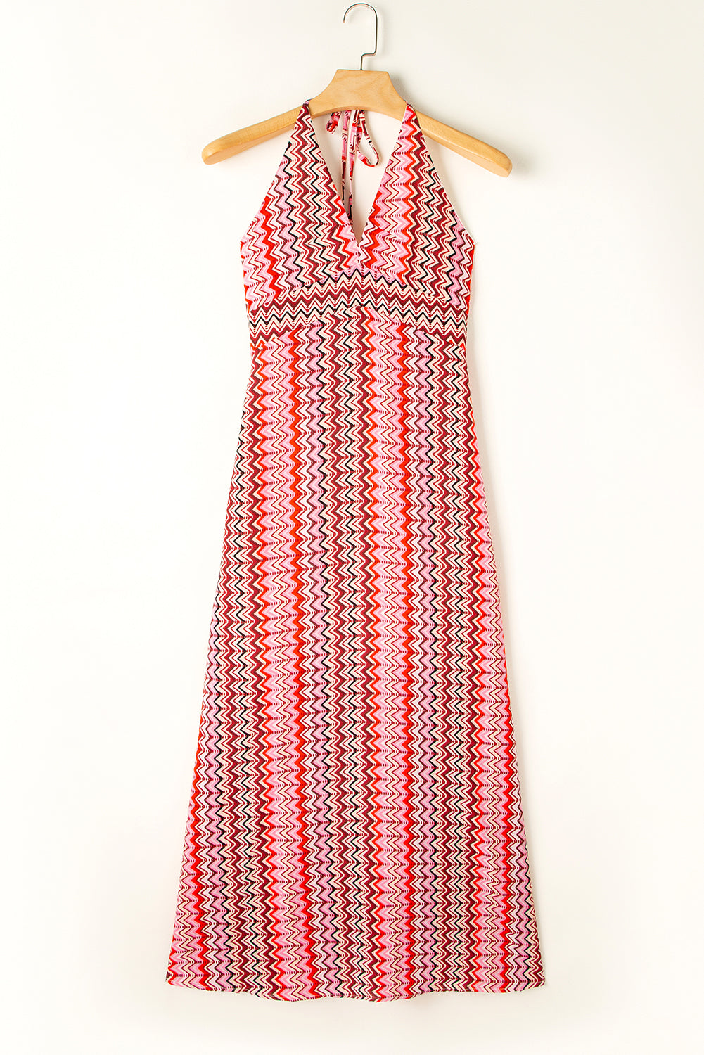 Rotes Neckholder-Maxikleid mit Tribal-Boho-Print