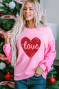 Rosa Sweatshirt mit glänzendem Herz-Print und Paillettenärmeln