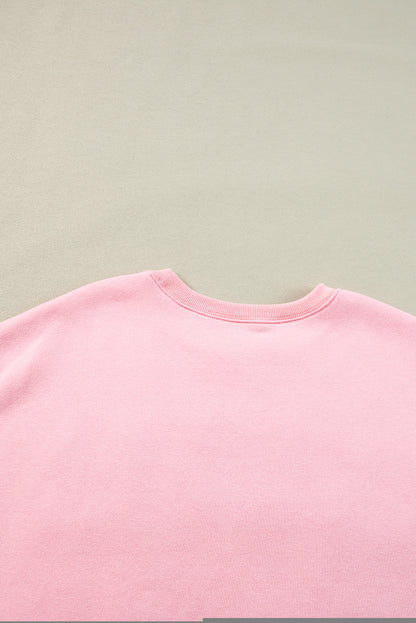 Pinkes LOVER Pullover-Sweatshirt mit Puff-Print und überschnittener Schulter