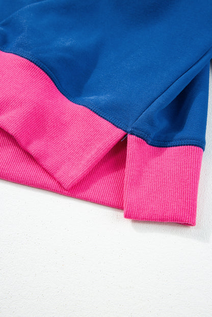Blaues Sweatshirt mit Farbblock-Muster und Puffärmeln