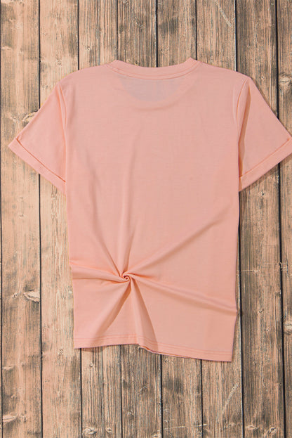 Lässiges, schlichtes Rundhals-T-Shirt in Rosa