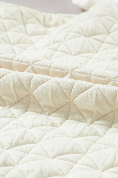 Beigefarbener Hoodie mit überschnittener Schulterpartie, gestepptem Patchwork und Kängurutasche