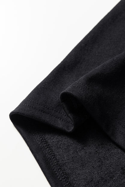 Black Halloween Rhinestone Pumpkin Face Contrast Ribbed Long Sleeve Patchwork Top