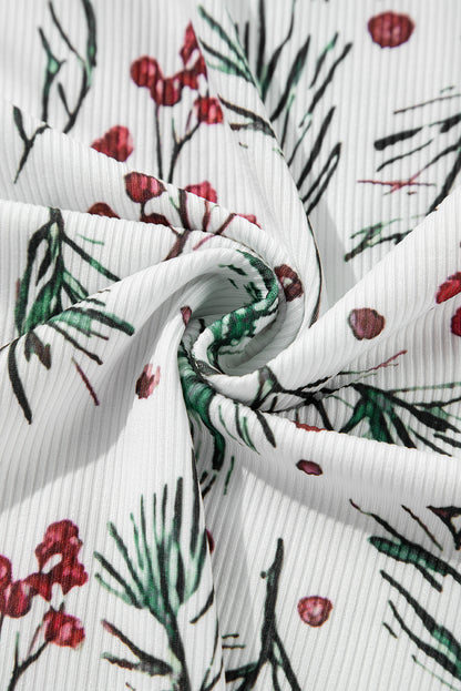 Weißes Thermo-Lounge-Set mit Pullover und Hose im Stechpalmen-Print