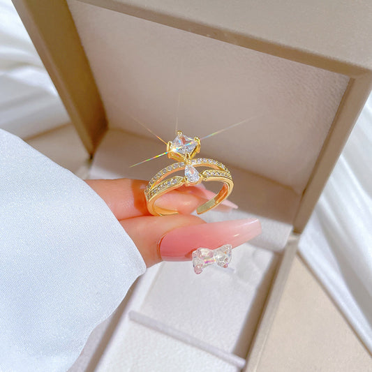 basic modern style crown titanium steel inlay artificial gemstones open rings