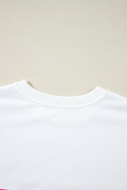 Weißes, langärmliges T-Shirt mit bunten Streifen