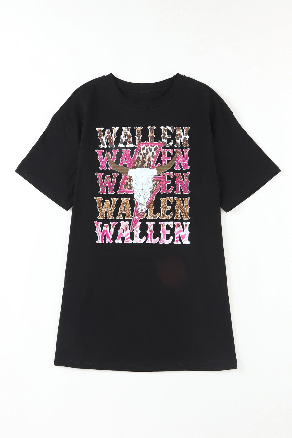 Schwarzes, übergroßes WALLEN-T-Shirt mit Kuhschädel-Grafik