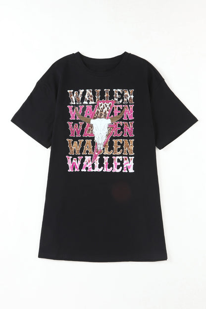Schwarzes, übergroßes WALLEN-T-Shirt mit Kuhschädel-Grafik