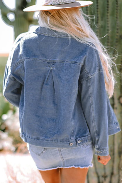 Wild Wind Washed Oversize-Jeansjacke mit Taschen