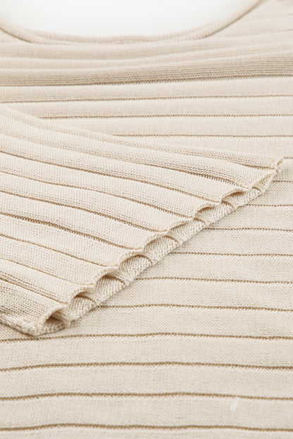 Apricot Exposed Seam Ribbed Knit Dolman Sweater