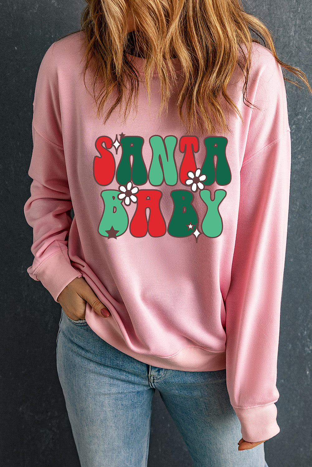 Rosa SANTA BABY Süßes Sweatshirt mit Blumengrafik
