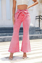 Pink Flare Leg High Waist Front Knot Casual Jeans