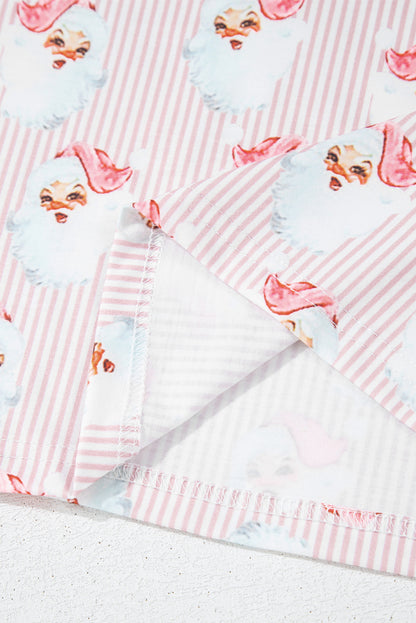 Rosa, locker geschnittenes, zweiteiliges Lounge-Set mit gestreiftem Weihnachtsmann-Print