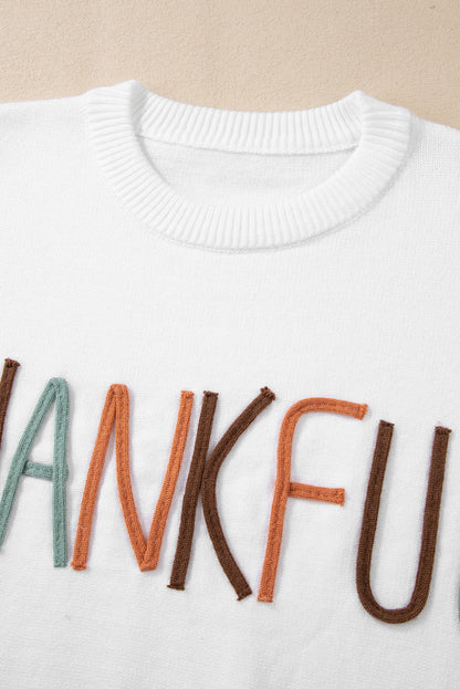 Weißer Pullover mit Stickerei „Thankful Ivory“