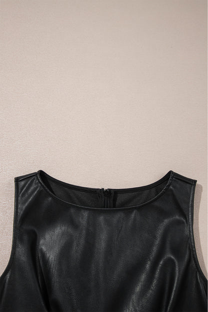 Black Vegan Leather Sleeveless Mini Dress
