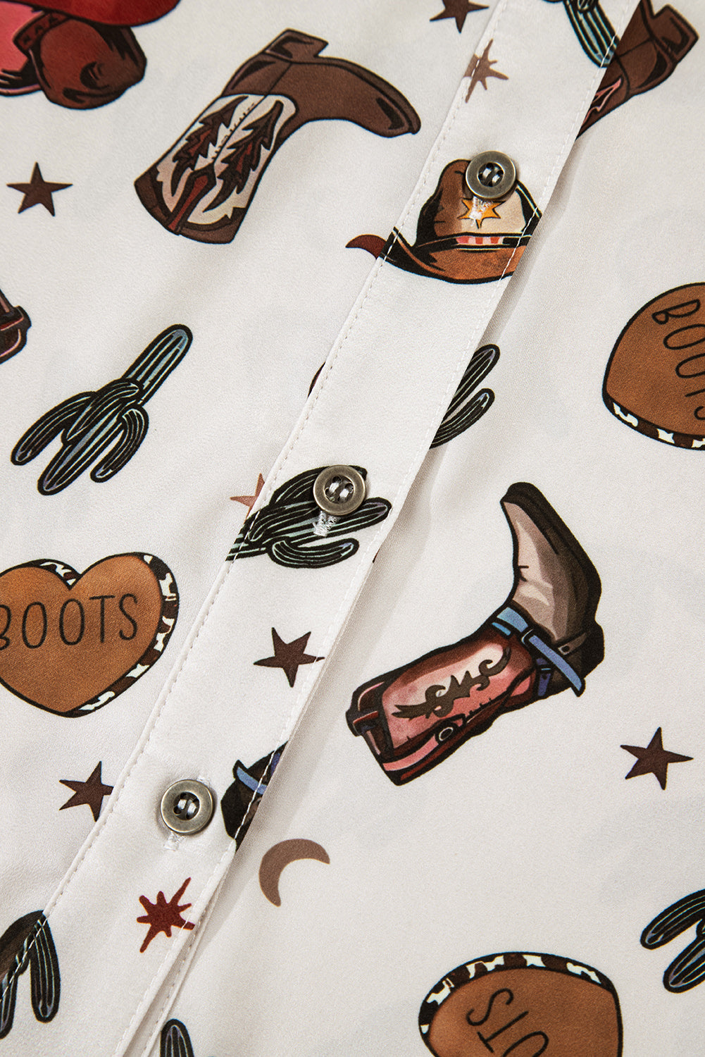 White Western Fashion Print Button Up Casual Shirt