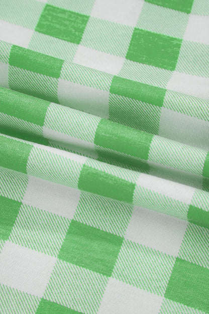 Grüner Pyjama mit Karomuster und Kontrastbesatz in Übergröße, langärmlig