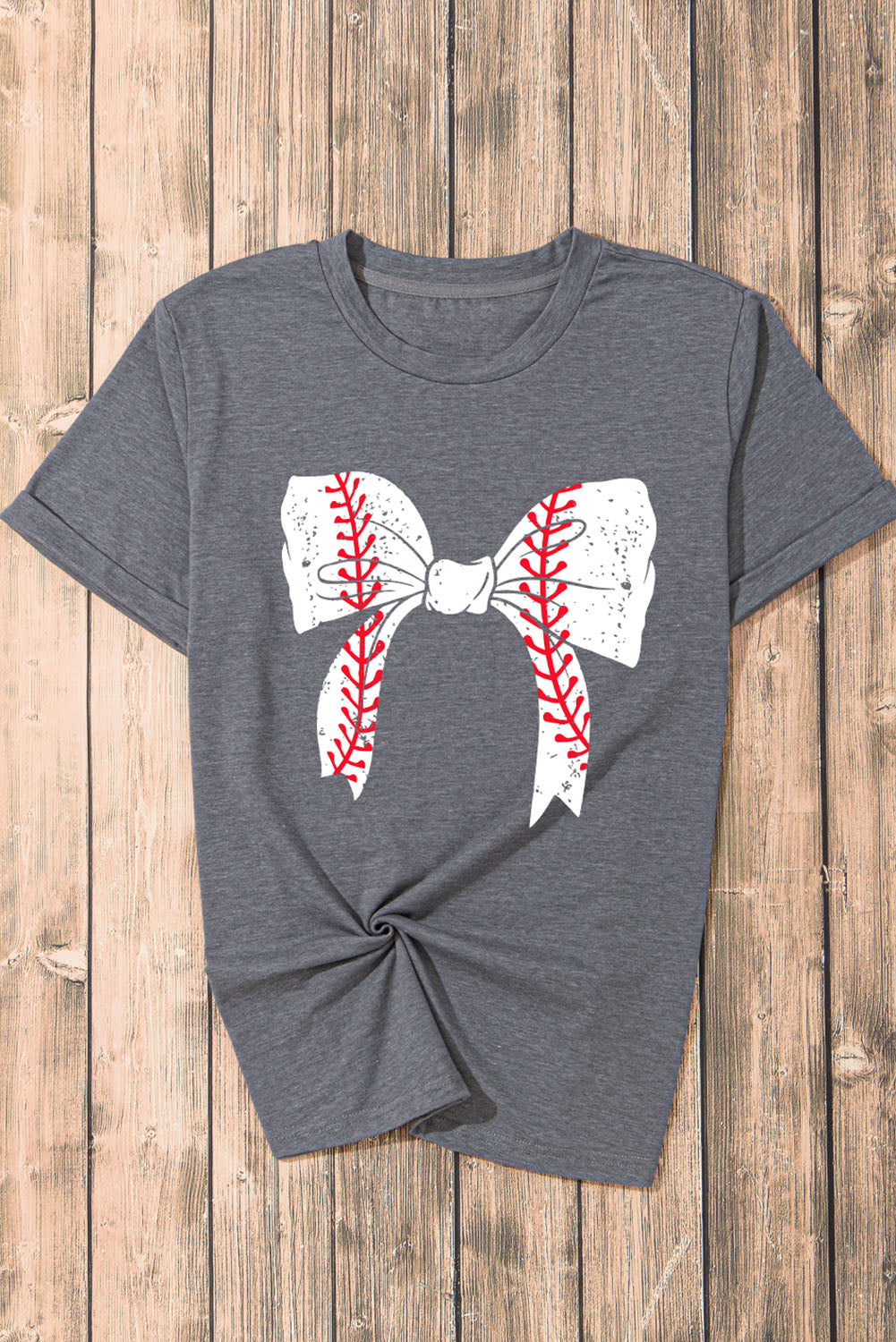 Graues Baseball-T-Shirt mit Schleife und Grafik