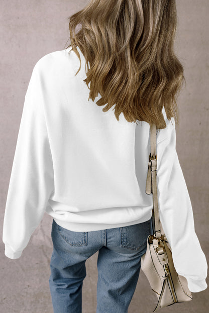 Weißes, einfarbiges, lockeres Fleece-Sweatshirt mit Rundhalsausschnitt