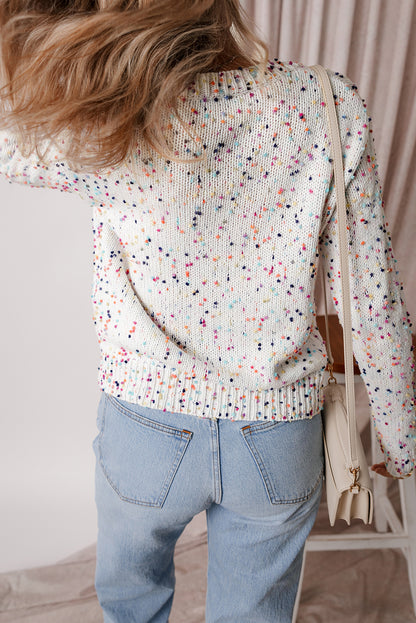 Weißer mehrfarbiger Konfetti-Pullover-Cardigan