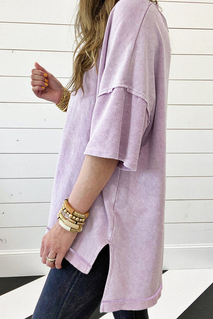 Übergroßes T-Shirt mit sichtbaren Nähten und überschnittener Schulter in Orchid Petal Mineral Wash