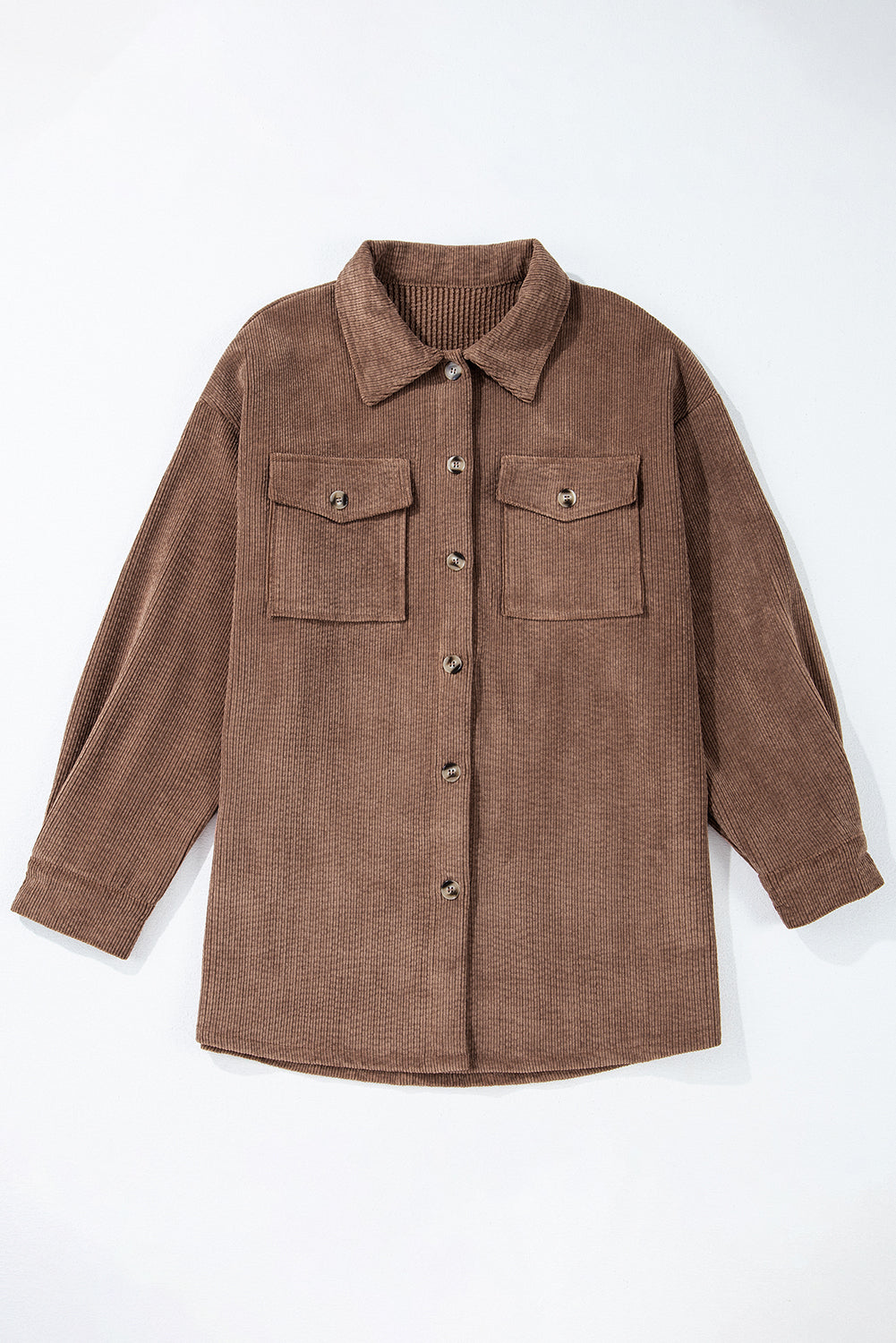 Kastanienbraune Cord-Shacket mit Pattentasche und Knopfleiste