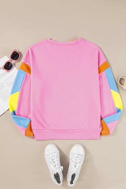 Pinkes French-Terry-Oberteil mit Farbblockdesign und Candy-Muster