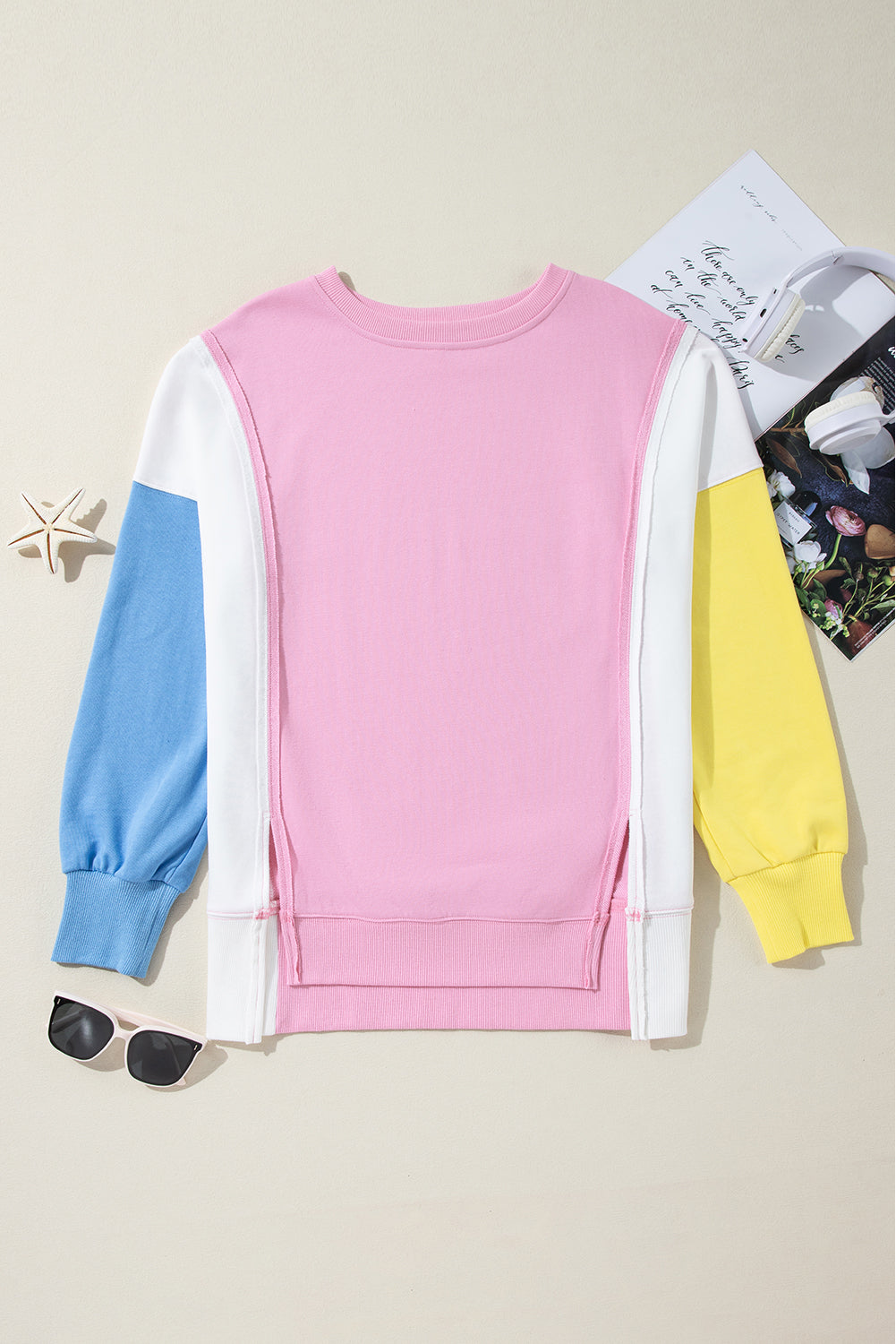 Bonbon – Sweatshirt mit Rundhalsausschnitt und sichtbaren Seitenschlitzen in Farbblock-Optik
