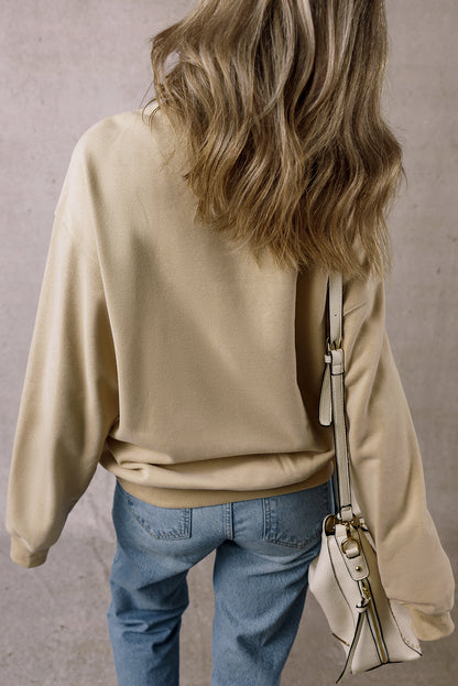 Parchment Solid Lockeres Fleece-Sweatshirt mit Rundhalsausschnitt