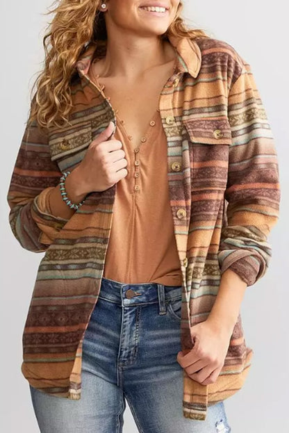 Braune Fleecejacke mit Western-Print