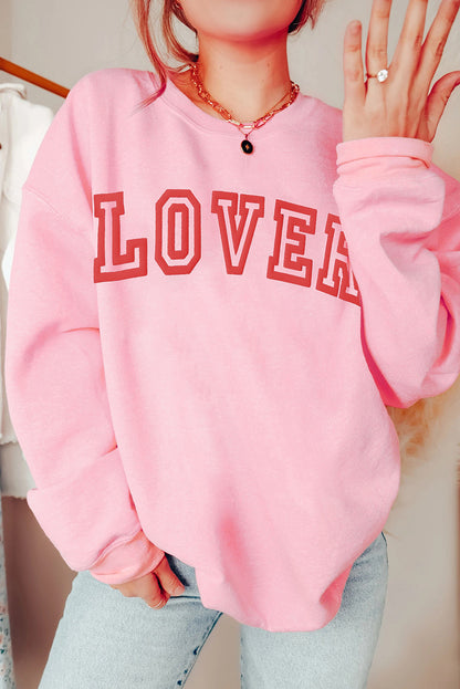 Pinkes LOVER Pullover-Sweatshirt mit Puff-Print und überschnittener Schulter