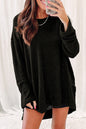 Schwarzes Oversize-Oberteil mit hohen Schlitzen und Waffelstrick