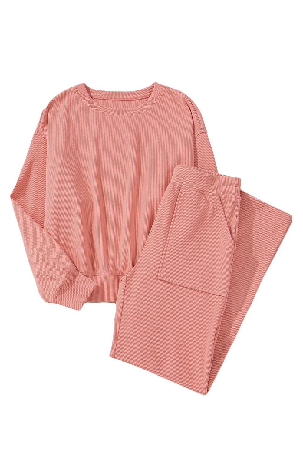 Blossom – Zweiteiliges Lounge-Set aus Rippstrick mit überschnittener Schulter und Taschen