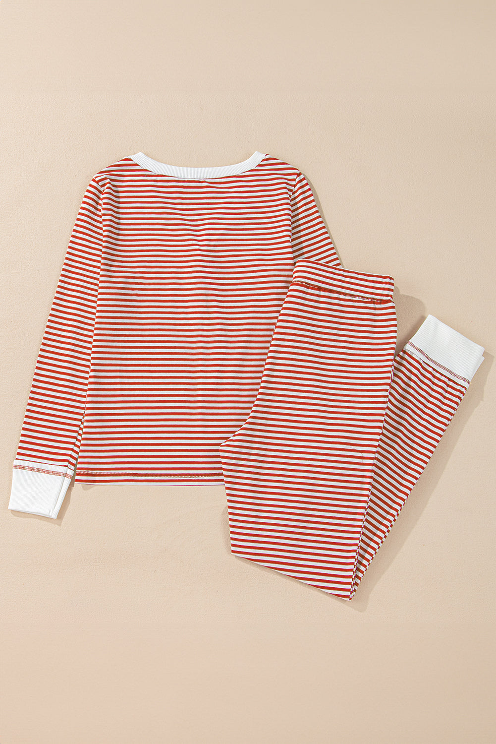 Lounge-Set mit rotem Streifenmuster, geknöpftem V-Ausschnitt und Hose mit geknoteter Taille