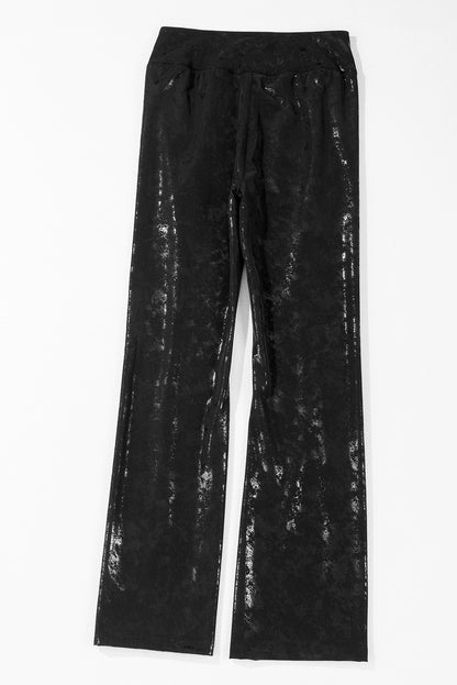 Schwarze Leggings mit Schlitzen und hoher Taille aus Kunstleder