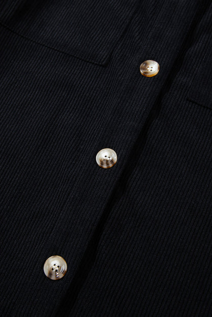 Schwarze Cordjacke mit Kapuze, Kordelzug und Taschen