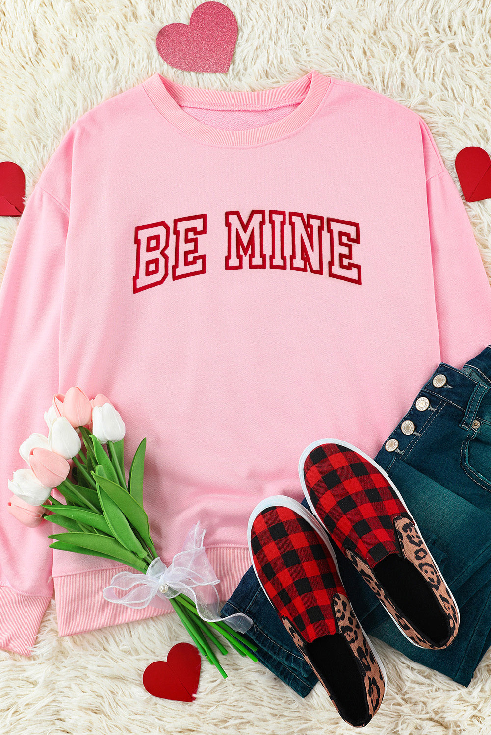 Rosa BE MINE Puff-Sweatshirt mit Grafik