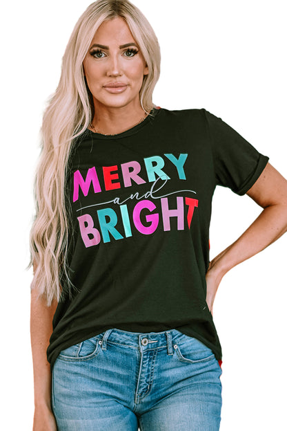 Schwarzes MERRY and BRIGHT T-Shirt mit Rundhalsausschnitt und Grafik